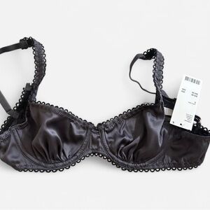 Out From Under Grey Satin Balconette Lace Trim Bra
